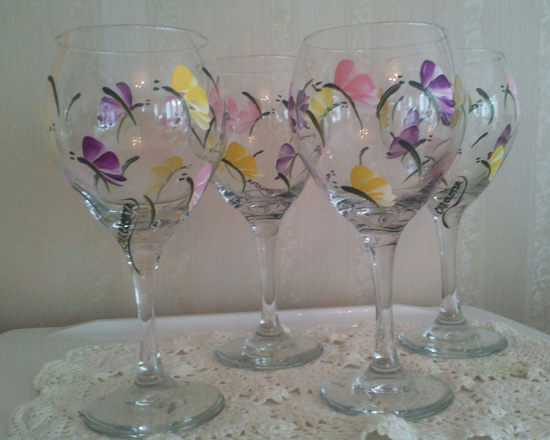 Hand Painted Butterfly Wine Glass